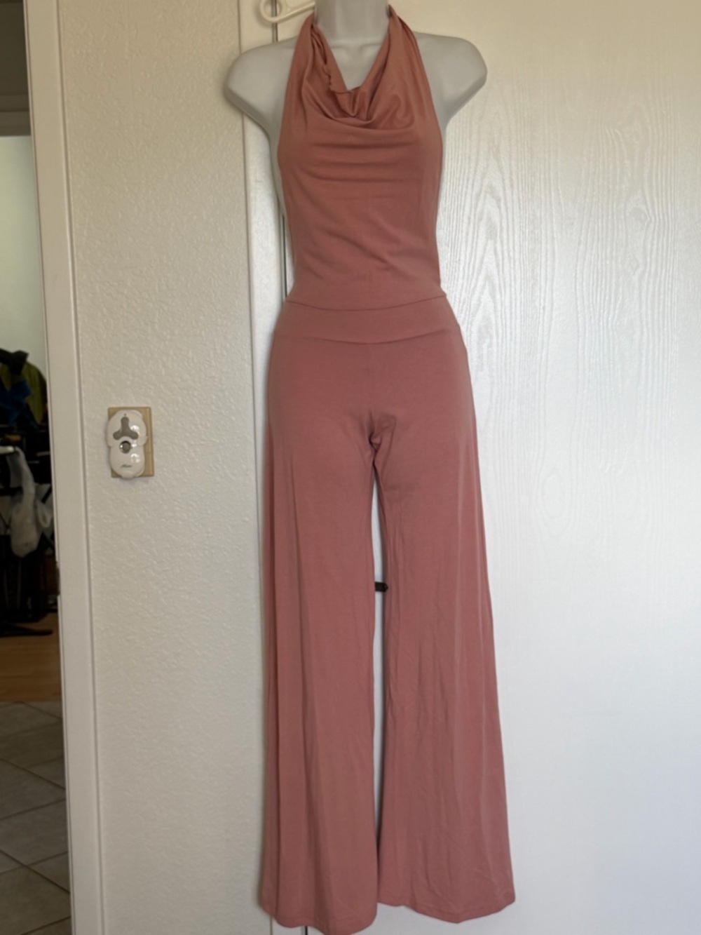 Aria Lattner Halter Wide-Leg Jumpsuit in Dusty Pink Rose XS